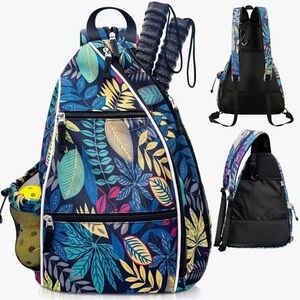 Navy Floral Leaf Sling Backpack - Unbranded